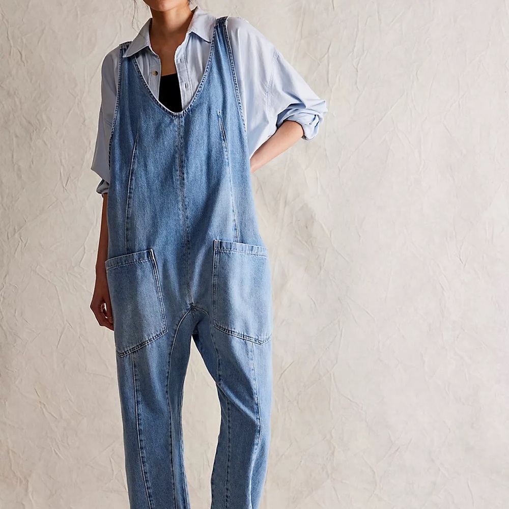 We The Free Blue Relaxed Fit Denim Overalls xs